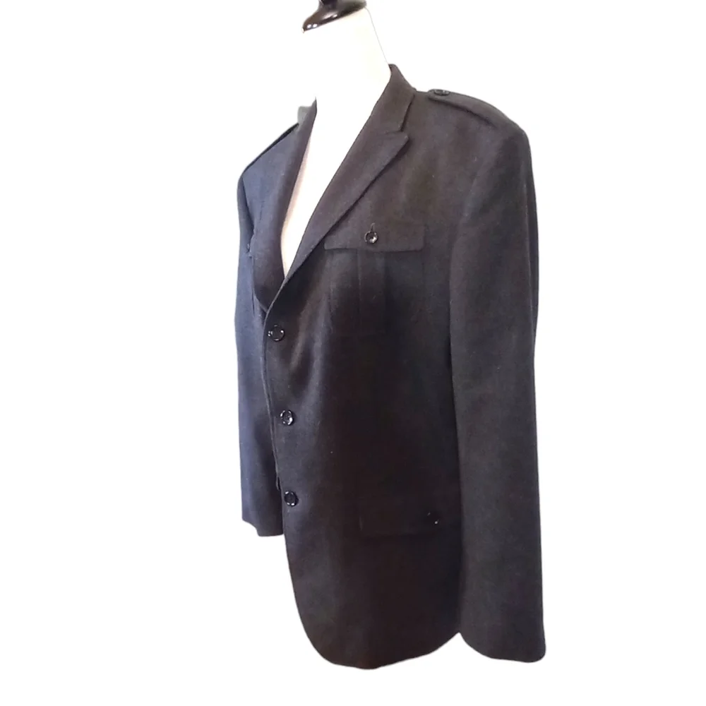 Grey Wool Blend Jacket w Military Accents 44Reg